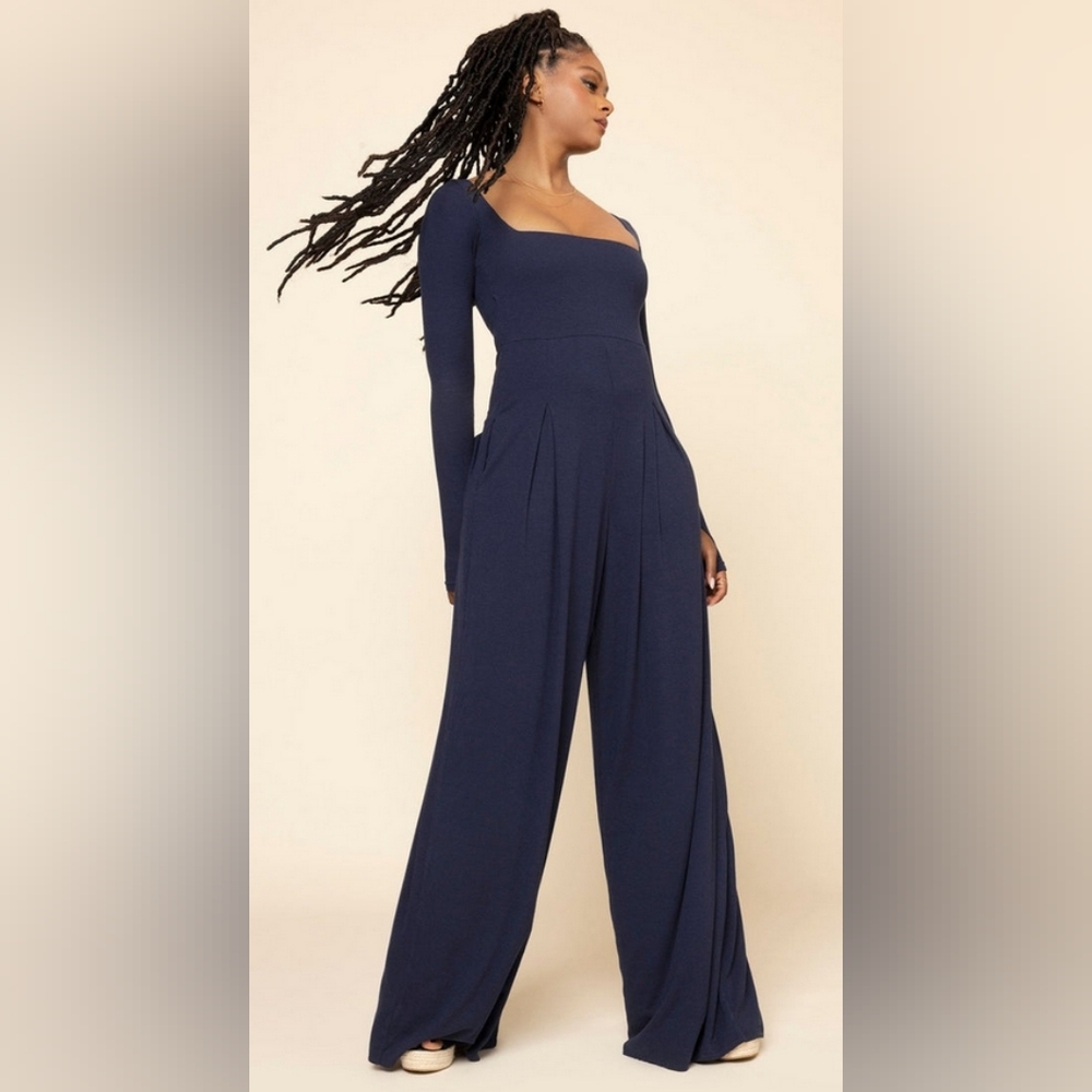 POPFLEX Go With The Flow Long Sleeve Jumpsuit - Academic Navy